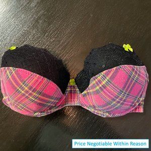 Betsey Johnson Pink & Green Neon Plaid Sequin Bra